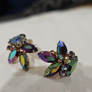Vintage Purple and Green Earrings with Iridescent Stones